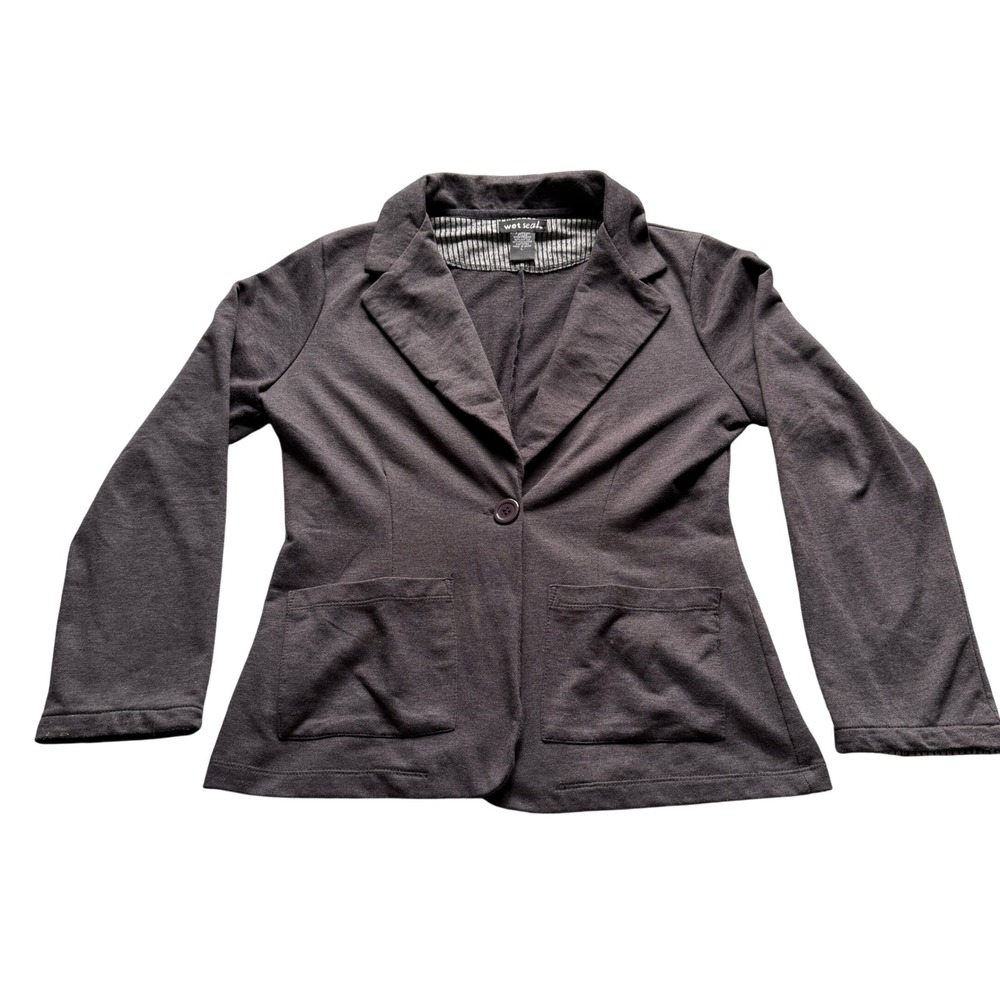 Vintage Y2K Wet Seal Womens Charcoal Gray Knit Jersey Blazer Button Jacket L